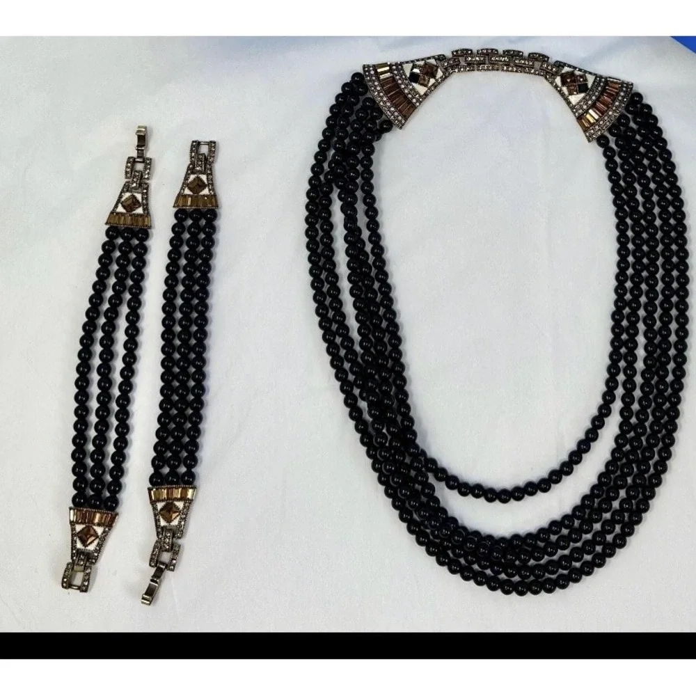 Heidi Daus Age Of Elegance Necklace Art‎ Deco Style Black Beads NWOT